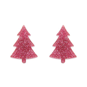 Pink Christmas Tree Stud Earrings