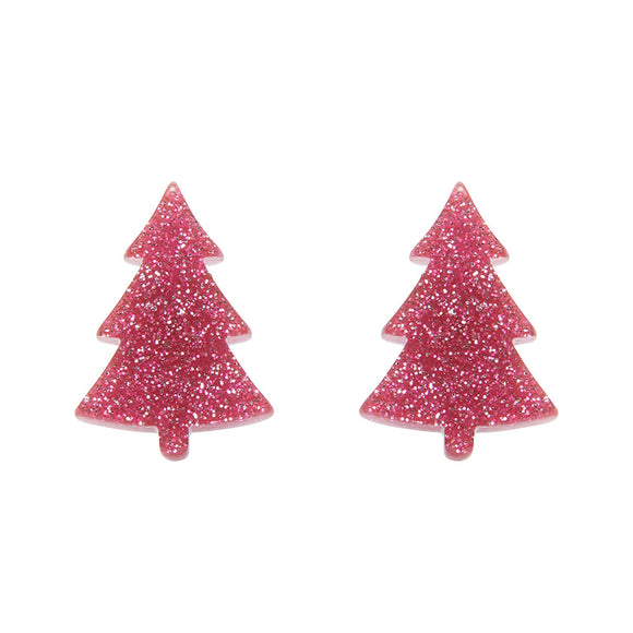 Pink Christmas Tree Stud Earrings