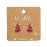 Pink Christmas Tree Stud Earrings