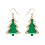 Green Christmas Tree Drop Earrings - Gold