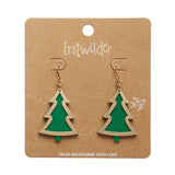 Green Christmas Tree Drop Earrings - Gold