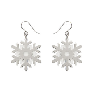 White Snowflake Drop Earrings - Silver