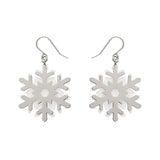 White Snowflake Drop Earrings - Silver