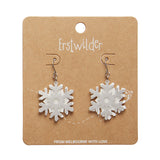 White Snowflake Drop Earrings - Silver