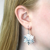 White Snowflake Drop Earrings - Silver