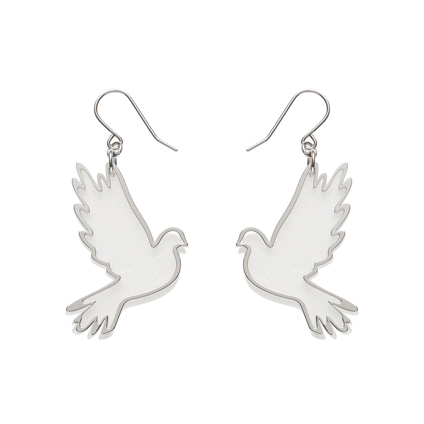 White Dove Drop Earrings - Silver