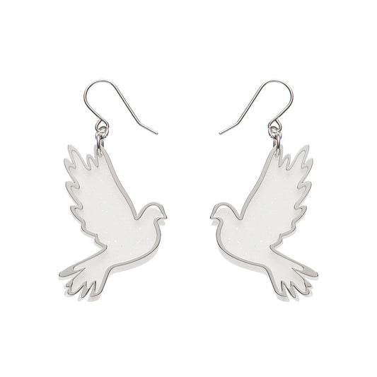 White Dove Drop Earrings - Silver
