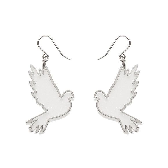 White Dove Drop Earrings - Silver