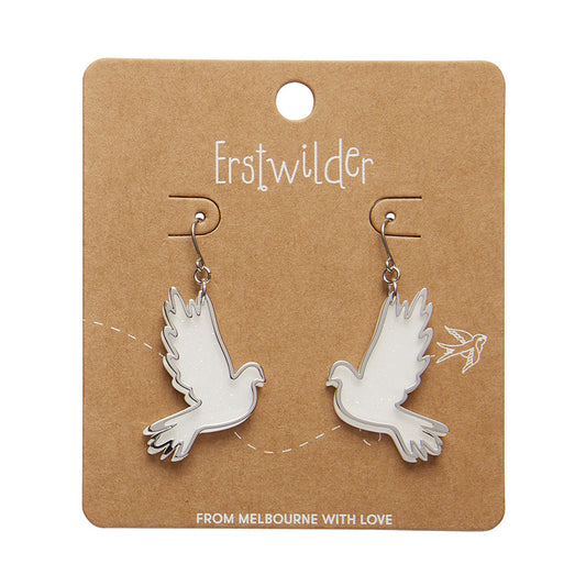 White Dove Drop Earrings - Silver