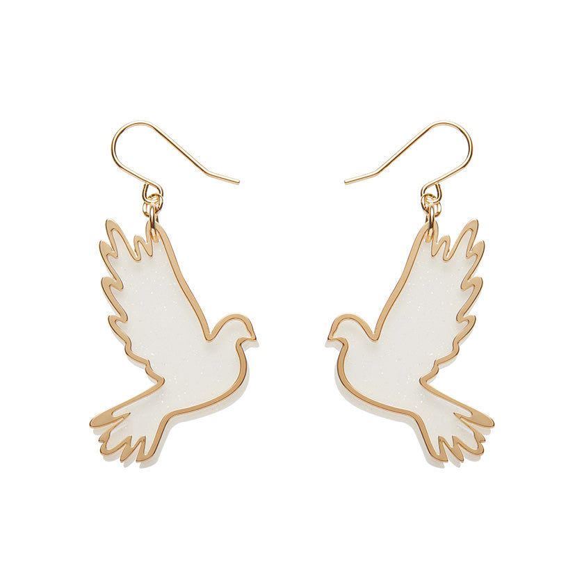 White Dove Drop Earrings - Gold