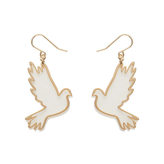 White Dove Drop Earrings - Gold