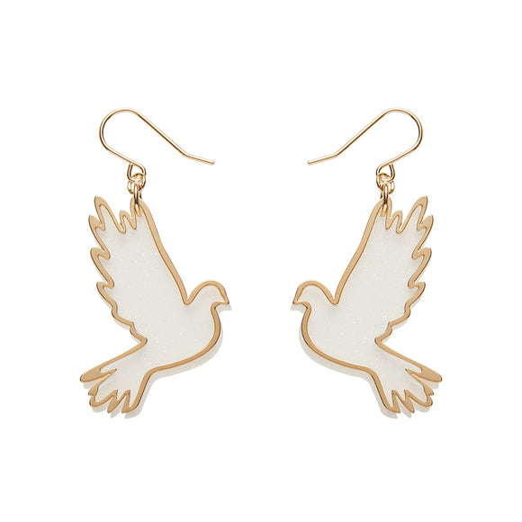 White Dove Drop Earrings - Gold