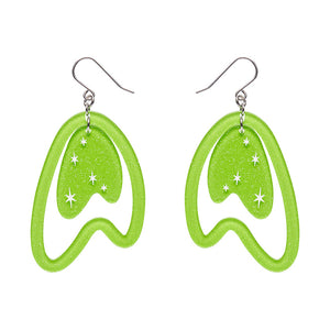 Atomic Boomerang Drop Earrings - Green