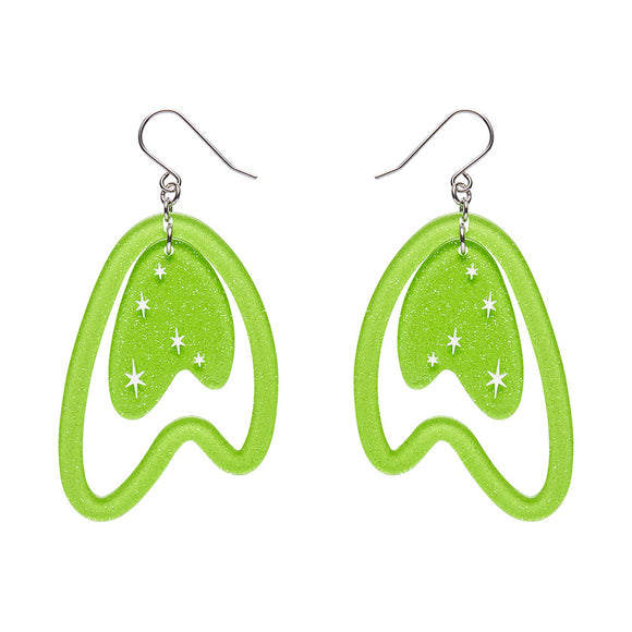 Atomic Boomerang Drop Earrings - Green