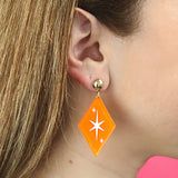 Atomic Diamond Drop Earrings - Orange