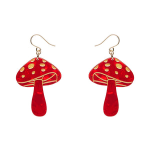 Mushroom Drop Earrings - Red