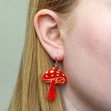 Mushroom Drop Earrings - Red