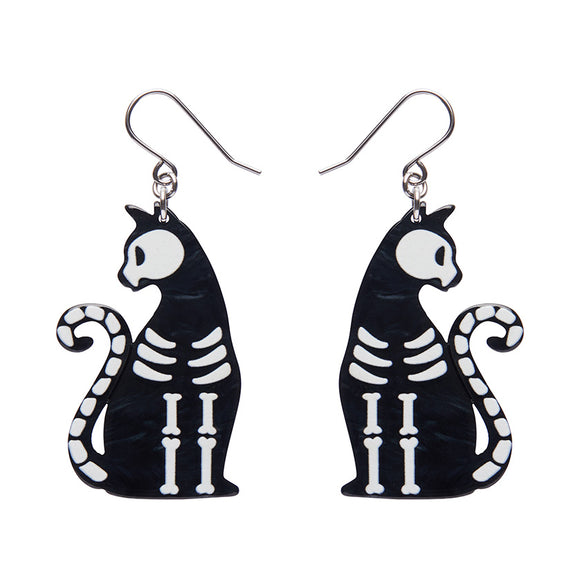 Bone Kitty Drop Earrings - Black