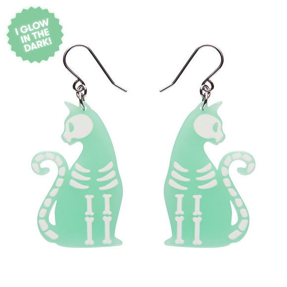 Bone Kitty Drop Earrings - Glow in the Dark