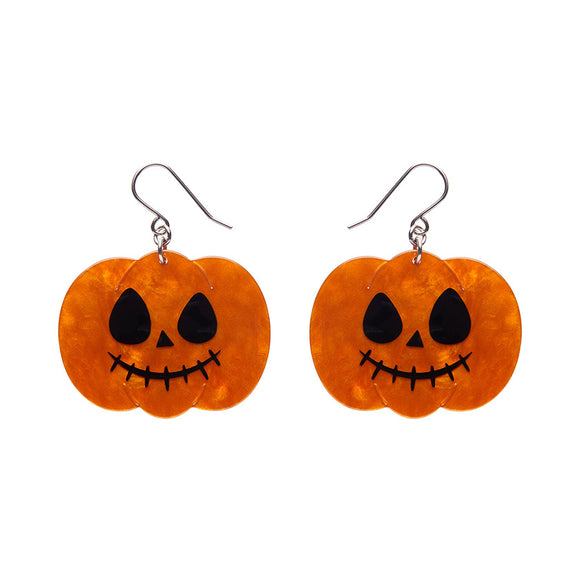 Jack O Lantern Drop Earrings - Orange