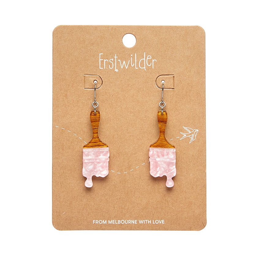 Paint Brush Ripple Drop Earrings - Pink