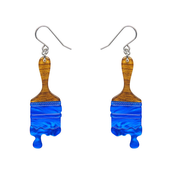 Paint Brush Ripple Drop Earrings - Blue