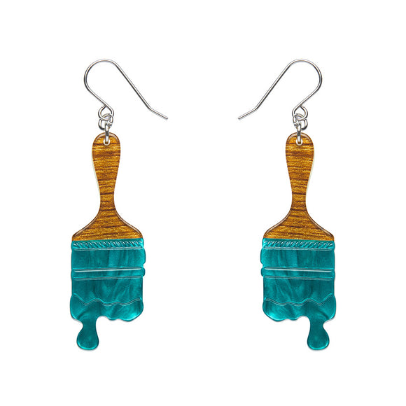 Paint Brush Ripple Drop Earrings - Teal