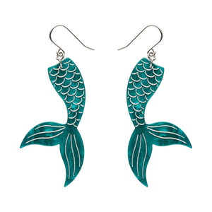 Mermaid Tail Drop Earrings - Aqua