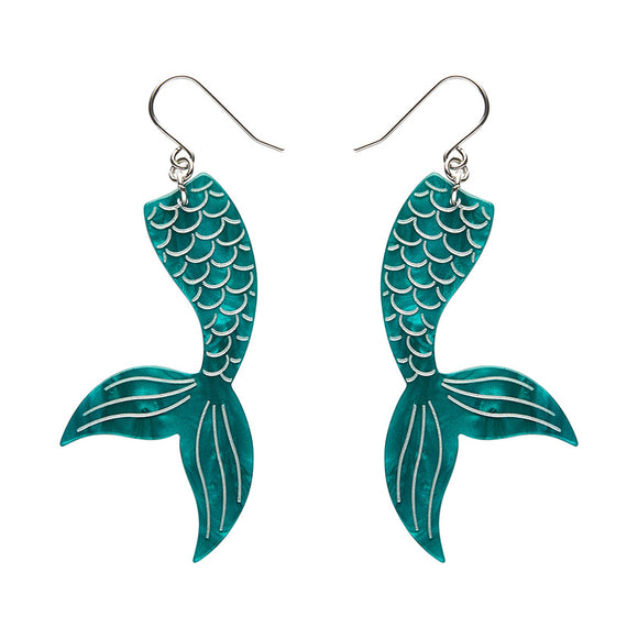 Mermaid Tail Drop Earrings - Aqua