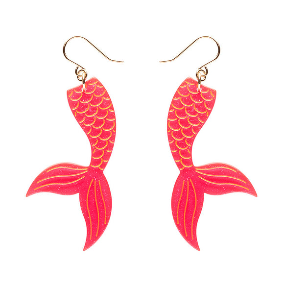 Mermaid Tail Drop Earrings - Hot Pink