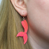 Mermaid Tail Drop Earrings - Hot Pink