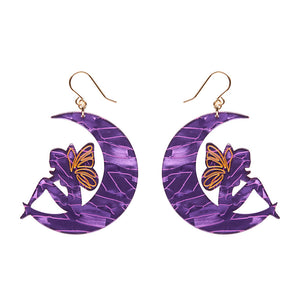 Fairy Moon Drop Earrings - Purple