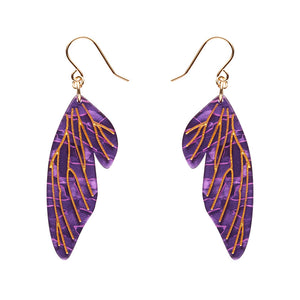 Fairy Wings Drop Earrings - Purple