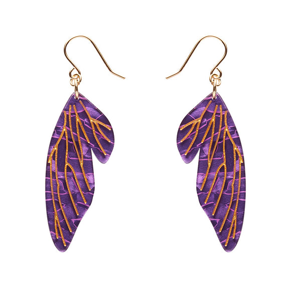 Fairy Wings Drop Earrings - Purple