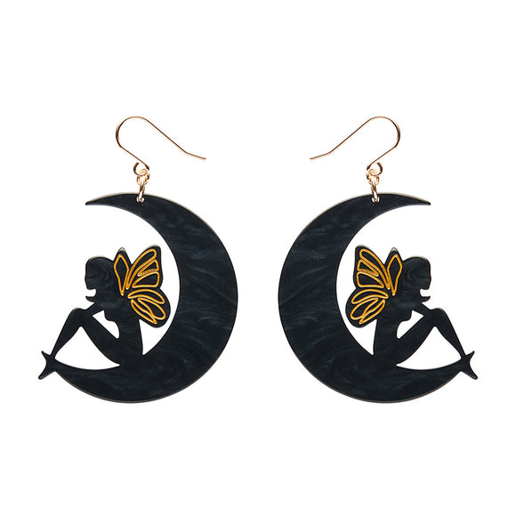 Fairy Moon Drop Earrings - Black