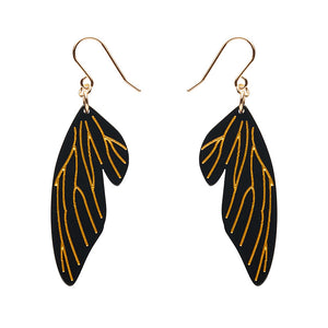 Fairy Wing Drop Earrings - Black