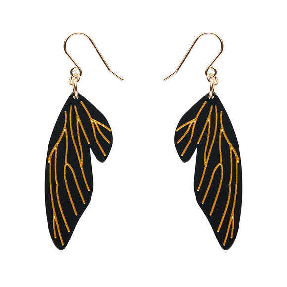 Fairy Wing Drop Earrings - Black