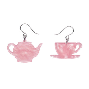 Tea Set Drop Earrings - Pink