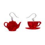 Tea Set Drop Earrings - Red