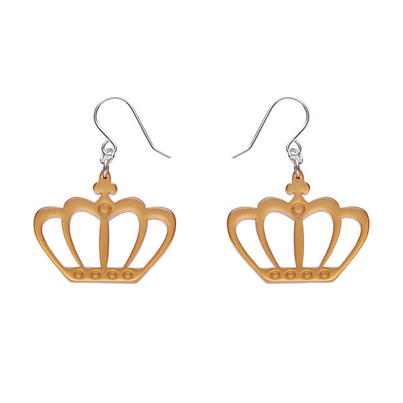 Royal Crown Drop Earrings - Gold