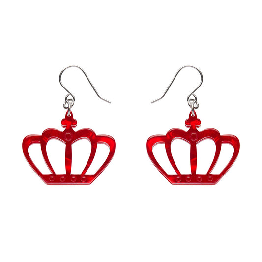 Royal Crown Drop Earrings - Red