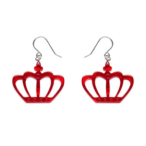 Royal Crown Drop Earrings - Red