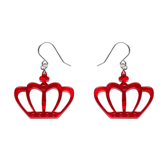 Royal Crown Drop Earrings - Red