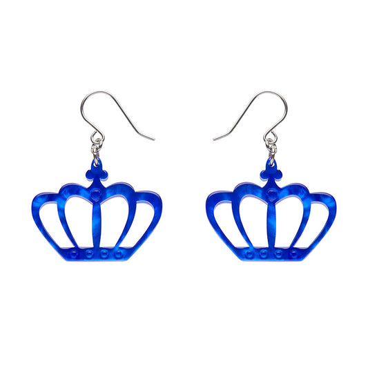 Royal Crown Drop Earrings - Blue