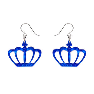 Royal Crown Drop Earrings - Blue