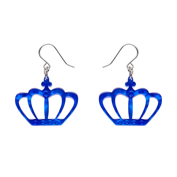 Royal Crown Drop Earrings - Blue