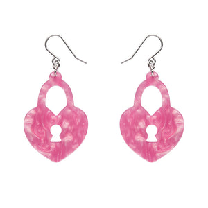 Heart Locket Ripple Drop Earrings - Pink