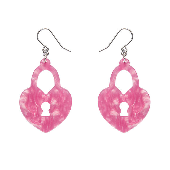 Heart Locket Ripple Drop Earrings - Pink