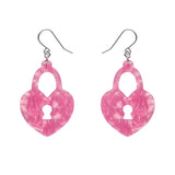 Heart Locket Ripple Drop Earrings - Pink