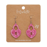 Heart Locket Ripple Drop Earrings - Pink